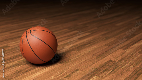 농구 코트의 농구공 배경 Basketball Ball on the Wood Floor Court Background © asri80