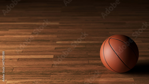 농구 코트의 농구공 배경 Basketball Ball on the Wood Floor Court Background