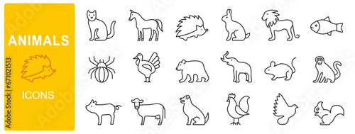 Animals icons collection. Thin line animal icons set. Vector