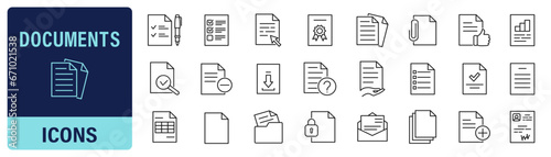Document icons. Documents line icon set. Vector illustration