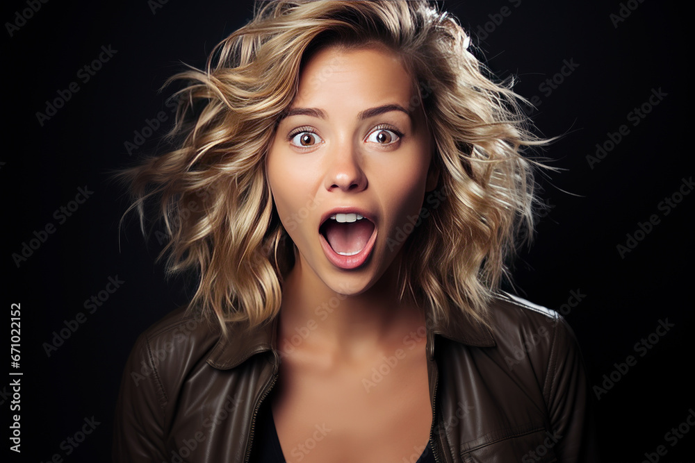 Adult woman expressing surprise and shock emotion isolate on white background. Generative AI Adult woman expressing surprise and shock emotion isolate on white background. Generative AI
