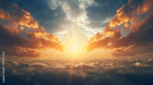 Dramatic Sky with Sunrays and Clouds