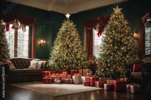 Living room with Christmas tree and holiday decorations © sebas