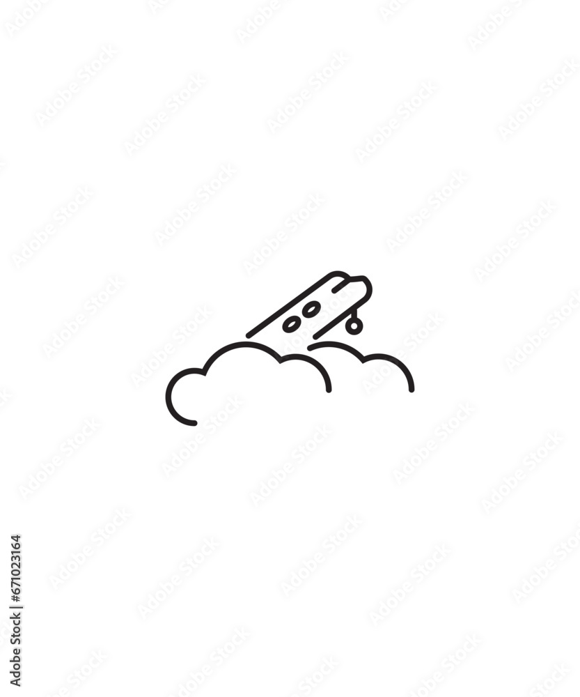 airplane with clouds icon, vector best line icon. airplane with clouds icon, vector best line icon.