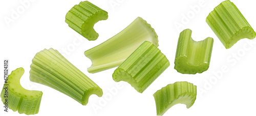 Cuadro en lienzo Falling chopped celery isolated