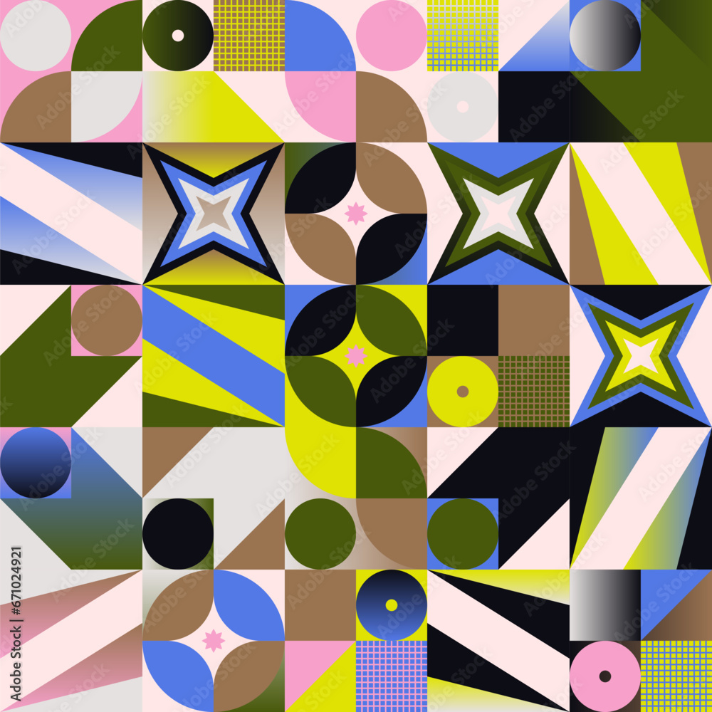 Pop Art Aesthetics Abstract Vector Pattern With Weird Geometric Shapes And Bizarre Artistic Forms