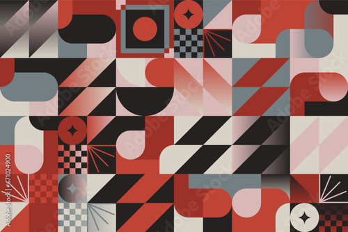 Postmodern Aesthetics Inspired Vector Graphic Pattern Made With Abstract Geometric Shapes