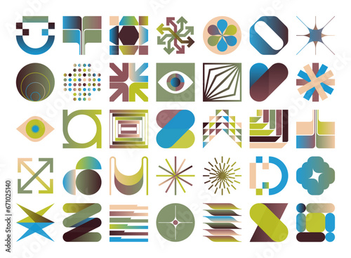 Logo Modernism Aesthetics Vector Abstract Shapes Collection Made With Minimalist Geometric Forms And Figures © bloomicon
