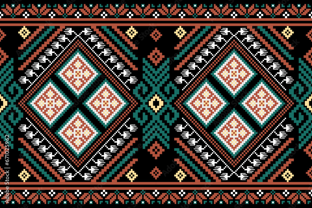 Colorful ethnic geometric fabric pattern. Abstract fabric design pixel art. colorful pixel art pattern. designed for fabric patterns, textiles, home decor, decoration, wallpaper Colorful ethnic geometric fabric pattern. Abstract fabric design pixel art. colorful pixel art pattern. designed for fabric patterns, textiles, home decor, decoration, wallpaper
