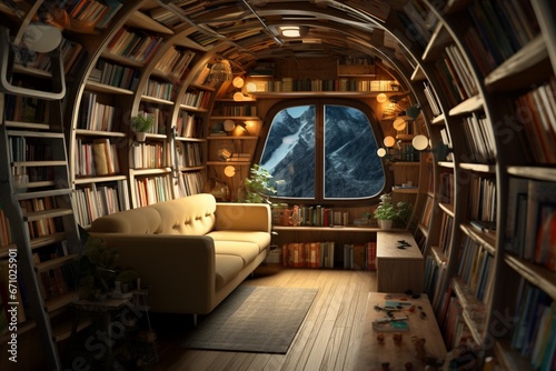 Develop a mobile library interior that can travel to different locations photo