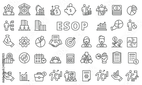 ESOP icon set in line design. Employee, Ownership, Stock, Plan, icon, Business, Investment, vector illustrations. Editable stroke icons. 