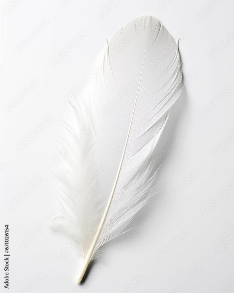 AI illustration of a single white feather lying on a solid surface ...