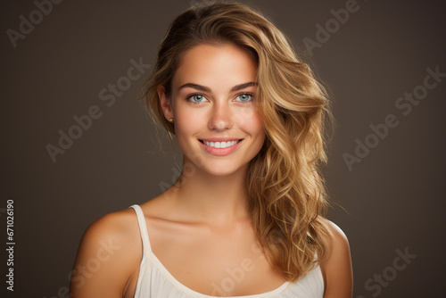 Generative ai photography of beautiful charming lady isolated on dark grey background