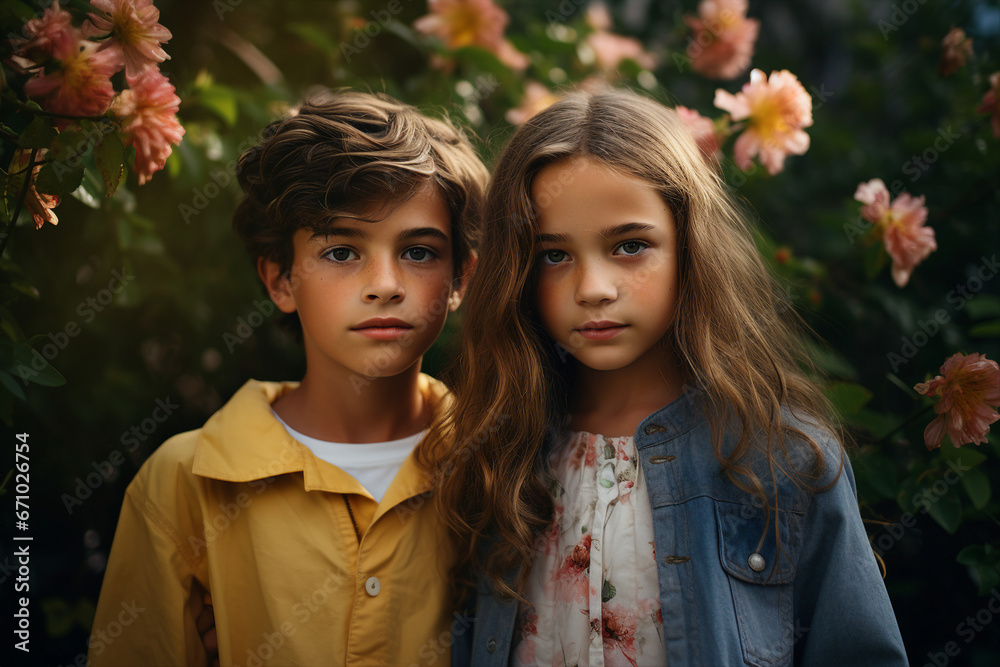 Generative AI technology picture of children at grandparents farm spend summer village nature connection