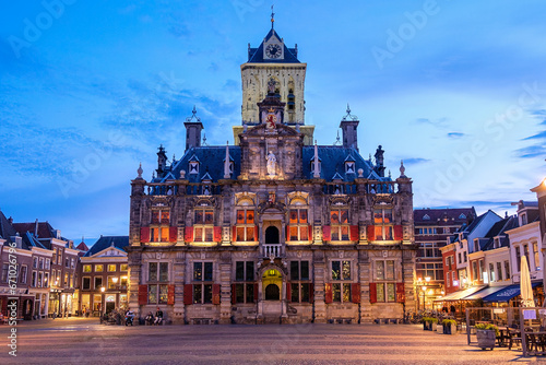City Hall of Delft at twilight