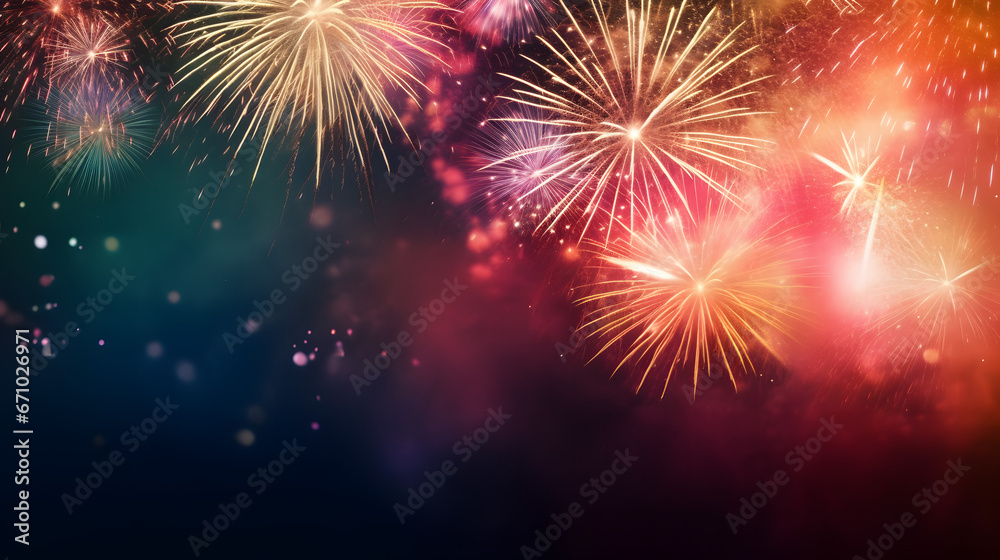 Fototapeta premium Abstract firework background with free space for text