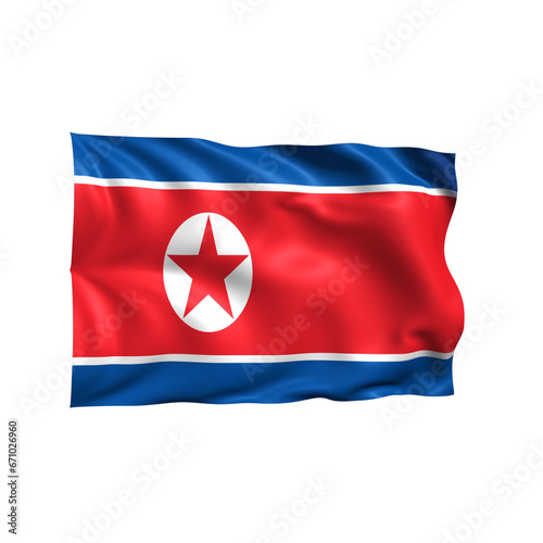North Korea national flag on white background.