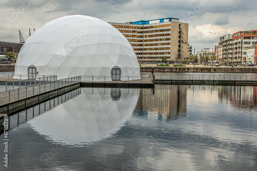 ball-shaped pavilion on the embankment