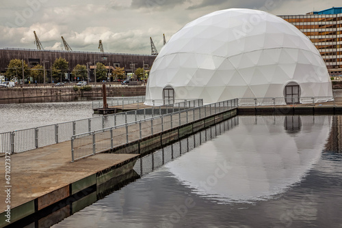 ball-shaped pavilion on the embankment photo