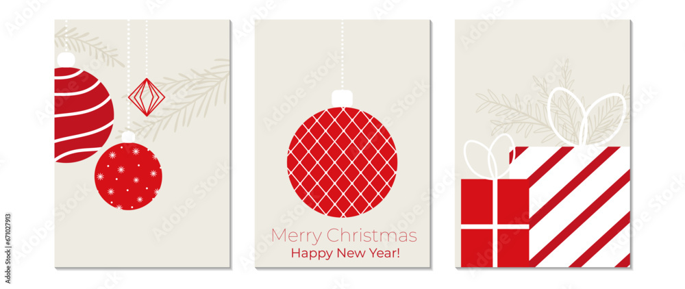 Set of Merry Christmas and New Year greeting cards. Vector illustration concepts for greeting card, party invitation card, banner, marketing materials