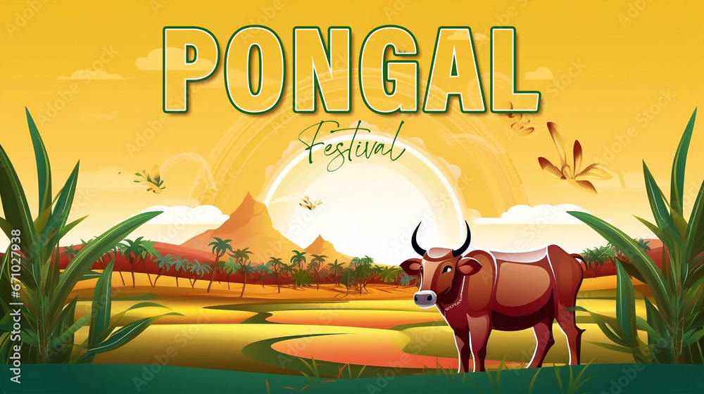 Tamil Nadu festival Happy Pongal with Pongal props, holiday Background