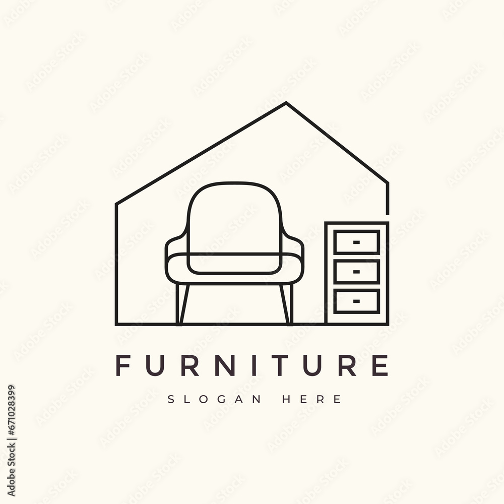 furniture house interior line logo design vector graphic