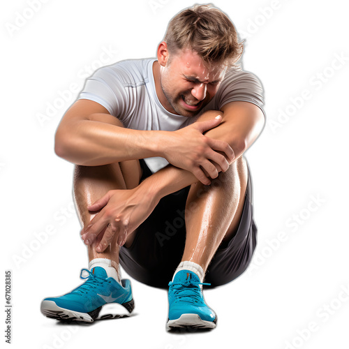 athlete clutching a sprained ankle isolated on transparent or white background, png