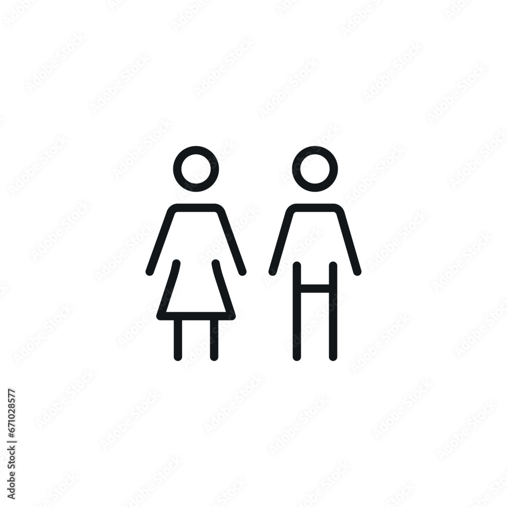 Male and female. Toilet linear icon. Thin line customizable illustration. Contour symbol. Vector isolated outline drawing. Editable stroke
