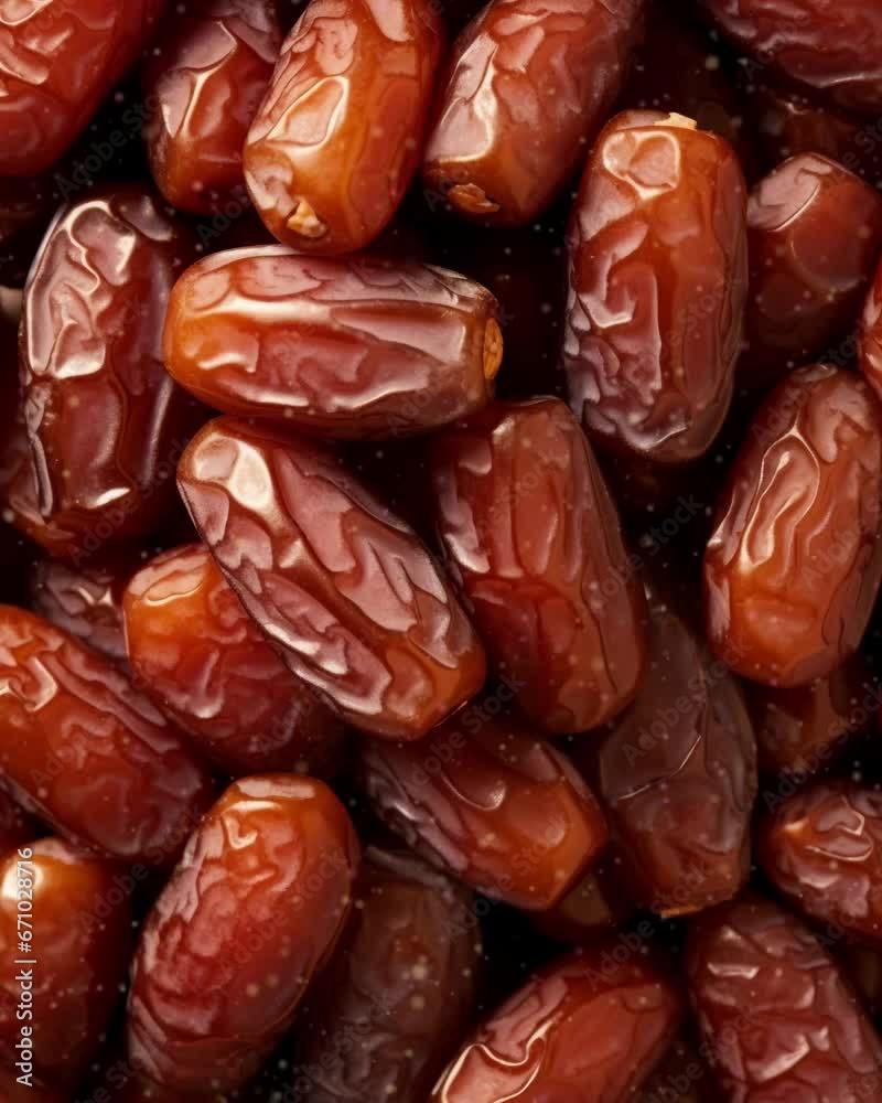 Dried sweet dates close up. Eating dried fruits. Vegan, vegetarian arabic food. Vertical video for business and advertising. Dried sweet dates close up. Eating dried fruits. Vegan, vegetarian arabic food. Vertical video for business and advertising.