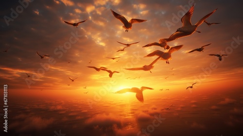 Birds flying in the sky, AI generated Image