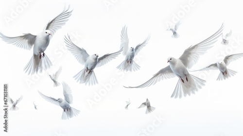 Birds flying on white background, AI generated Image
