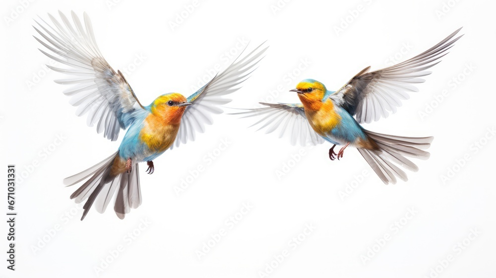 Obraz premium Birds flying on white background, AI generated Image