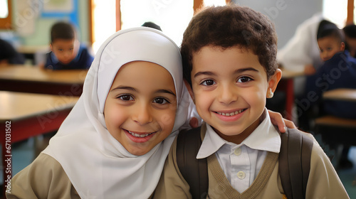 Muslim kids boy and girl school children