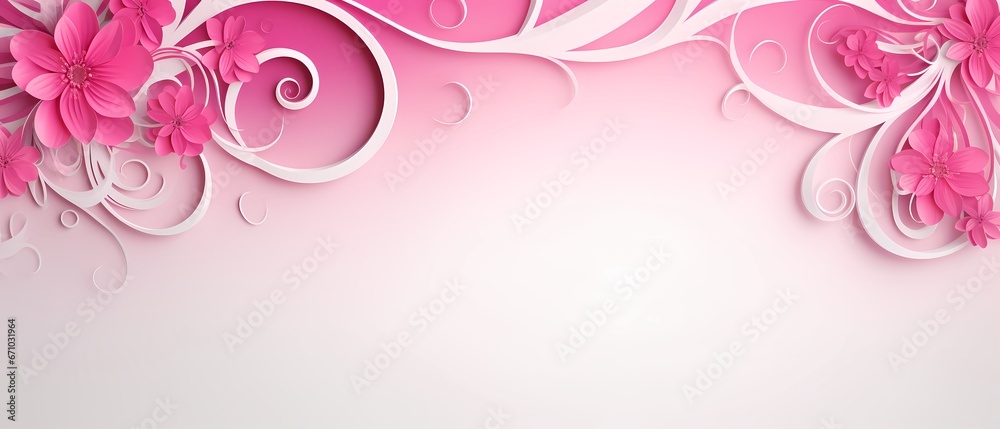 pink paper flowers with swirls on white background