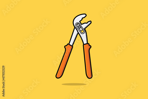 Adjustable Water Pump Pliers vector illustration. Mechanic and Plumber working tool equipment objects icon concept. Hand tools for repair, building, construction and maintenance.