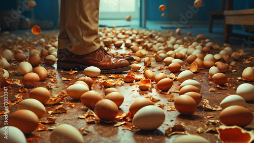 cautious approach Walking on Eggshells with Mindful Steps and Diplomatic Care, fragile balance, careful actions, considerate choices, empathy, tactful decisions © emanuela