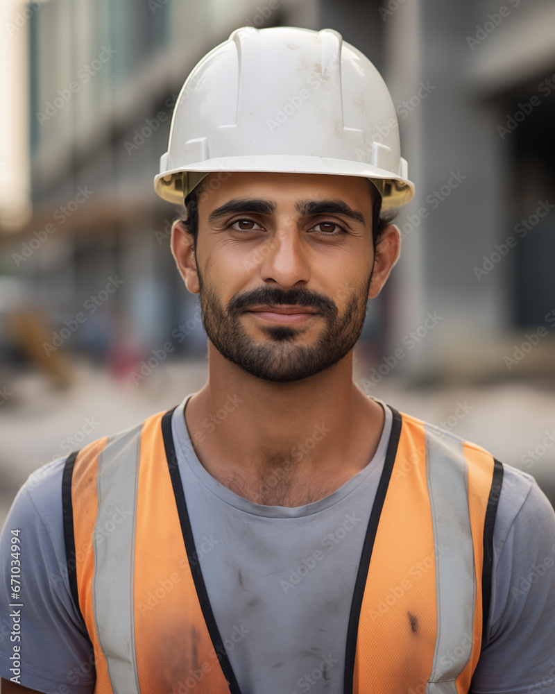 Determined Construction Worker Overseeing Urban Building Site Determined Construction Worker Overseeing Urban Building Site