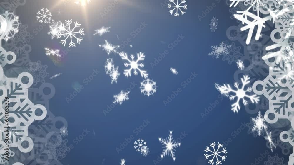 Animation of christmas snowflakes falling over blue background Animation of christmas snowflakes falling over blue background