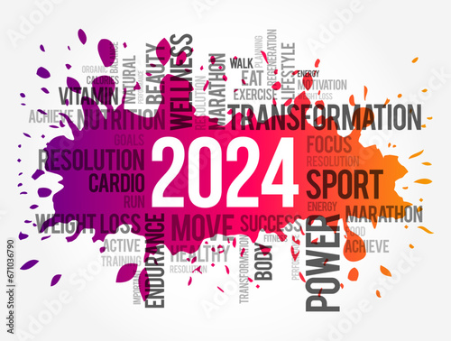 2024 health and sport goals word cloud, motivation concept background