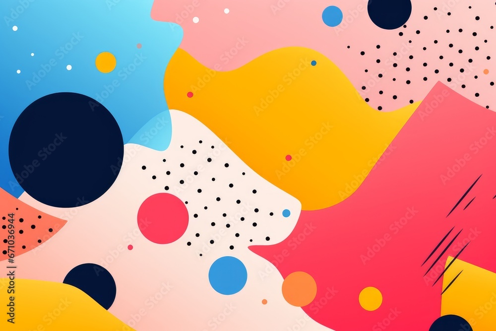 Colorful Memphis style background with smooth shapes and geometric shapes. 
