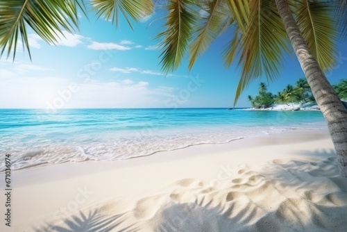Tropical sandy beach with palm trees and white sand. A heavenly place. © Alexandr
