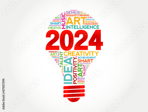 2024 Creative Ideas bulb word cloud collage, concept background