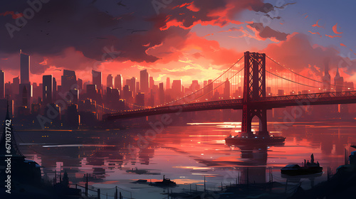 sunset over the bridge