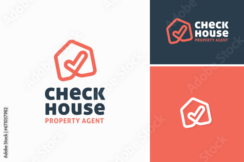 House Check Mark Symbol for Home Rent Loan Mortgage Buy Sale Property Business logo design photo