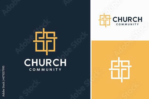 Foto Crucifix Christ Cross with Square Frame for Church Christian Community Logo Desi
