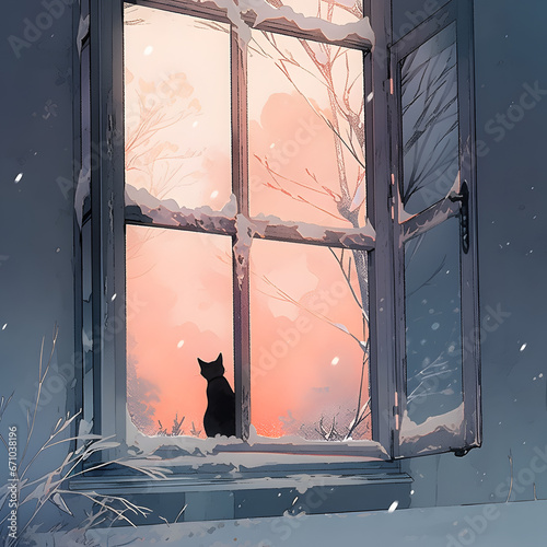 snow on window