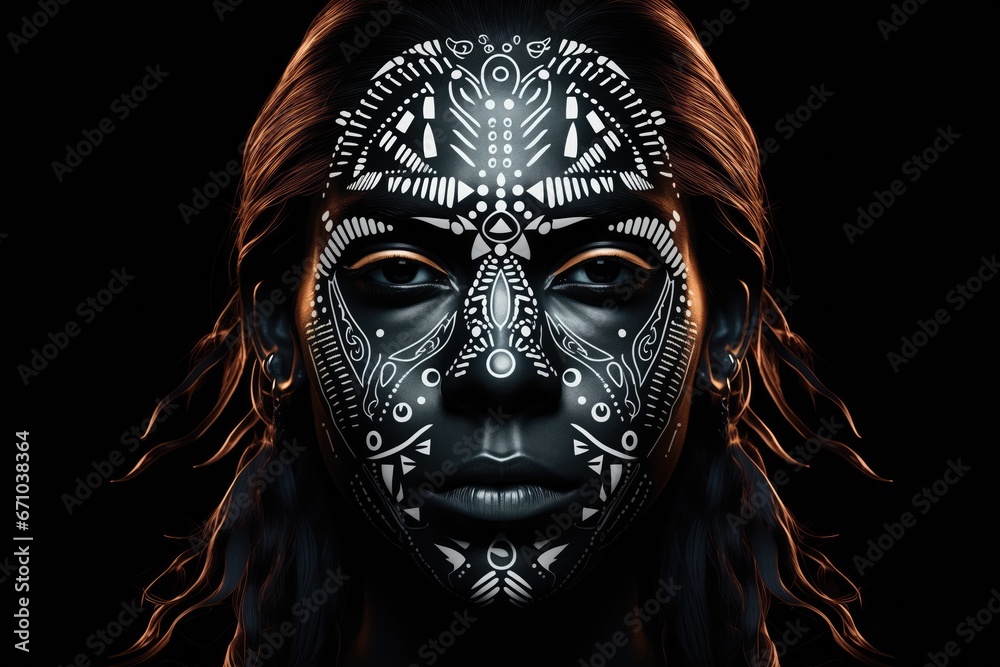 Portrait Of Indigenous Face With Typical Ornaments Portrait Of Indigenous Face With Typical Ornaments