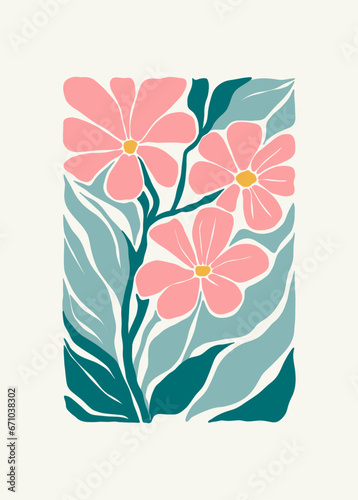 Floral abstract elements. Botanical composition. Modern trendy Matisse minimal style. Floral poster, invite. Vector arrangements for greeting card or invitation design