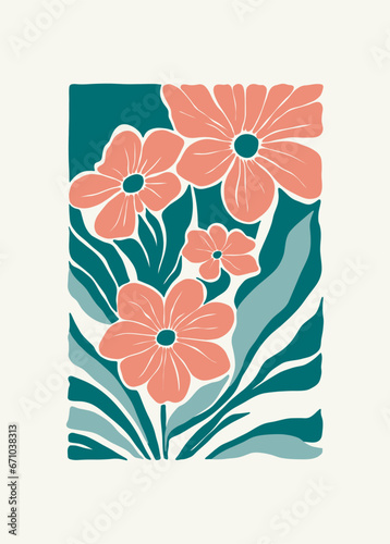 Floral abstract elements. Botanical composition. Modern trendy Matisse minimal style. Floral poster, invite. Vector arrangements for greeting card or invitation design