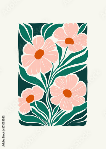 Floral abstract elements. Botanical composition. Modern trendy Matisse minimal style. Floral poster, invite. Vector arrangements for greeting card or invitation design